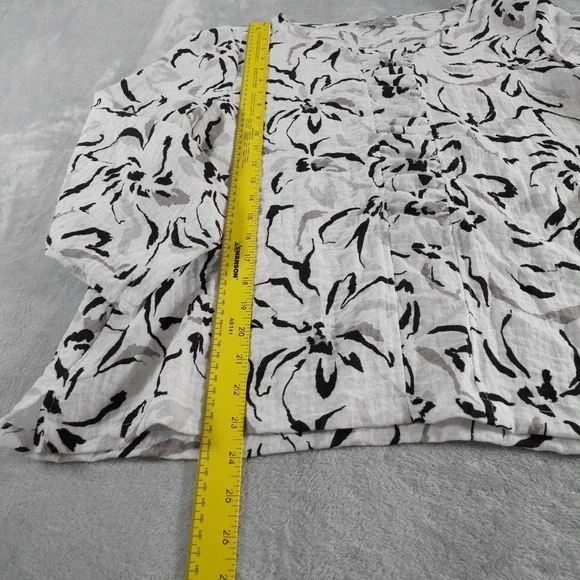 Habitat Blouse Womens L White Scoop Neck 3/4 Sleeve Floral Pleated Tunic - Picture 5 of 12